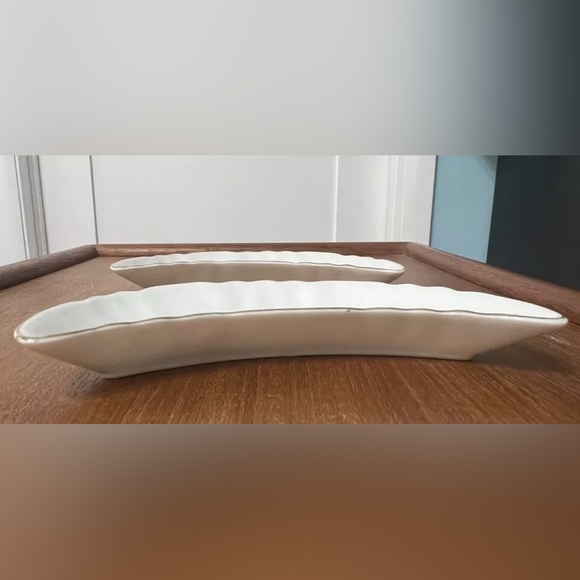 Vintage Bone Dish Crescent Moon Set 2 Chadwick Japan MCM Floral Rose Maple Gold - Picture 9 of 10